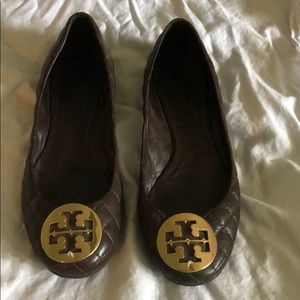 Brown quilted Tory Burch flats